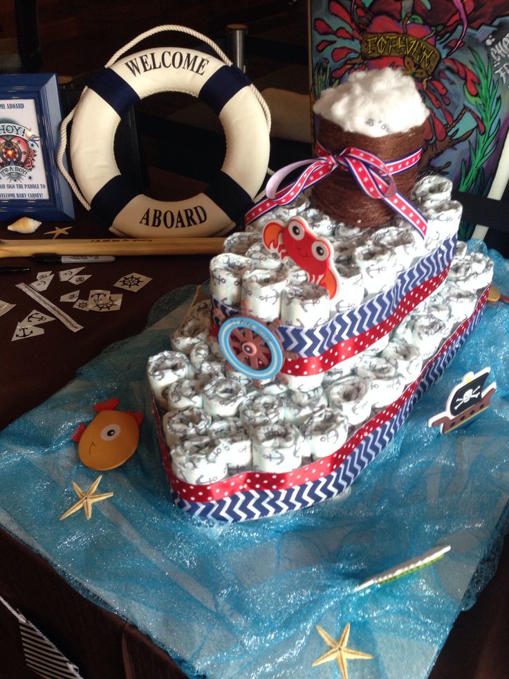 Nautical Theme Baby Shower Diaper Cakes