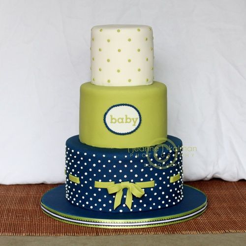 Navy White and Green Baby Shower Cake