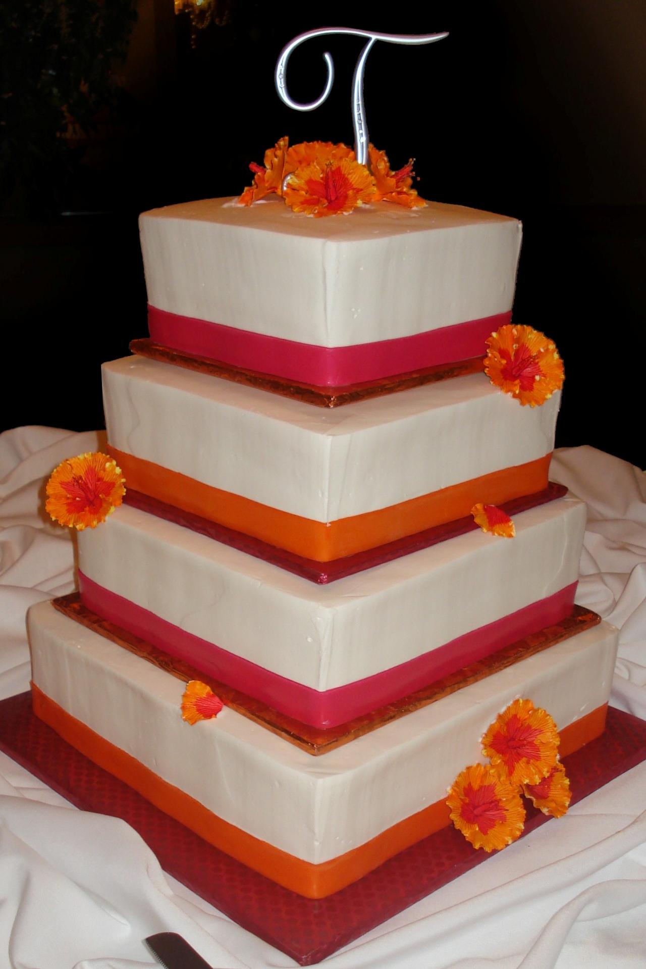 Orange and Fuschia Wedding Cake