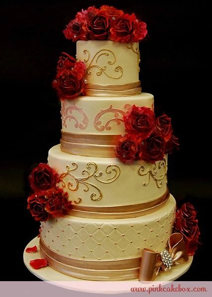 Red Gold and Ivory Wedding Cake