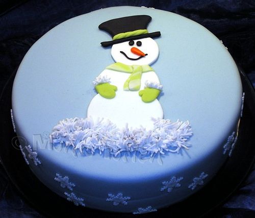 Snowman Cake with Snow Flakes