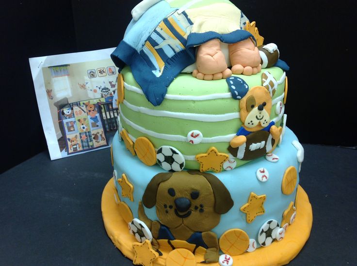 12 Photos of Sports Themed Baby Shower Cakes For Boys And Puppy