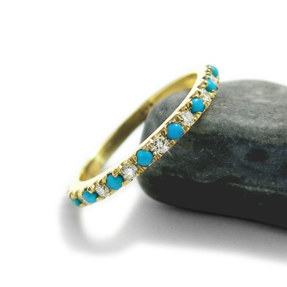 Turquoise and Diamond Wedding Rings