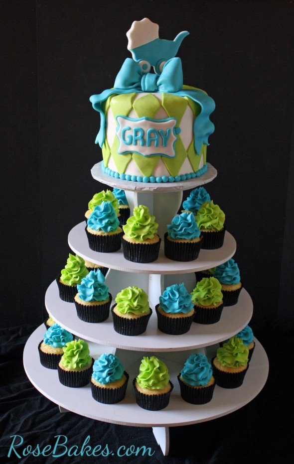 Baby Shower Cake and Cupcake Tower