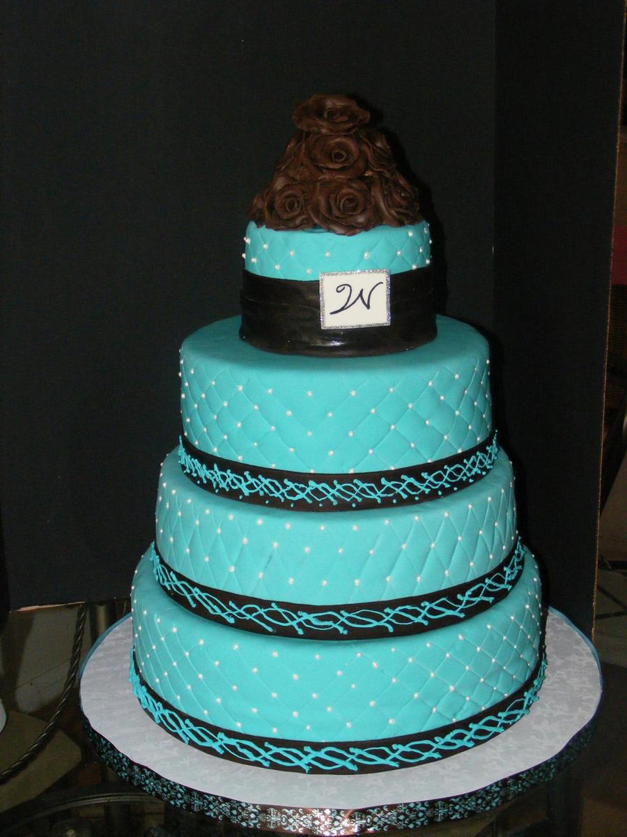 Brown and Turquoise Wedding Cake