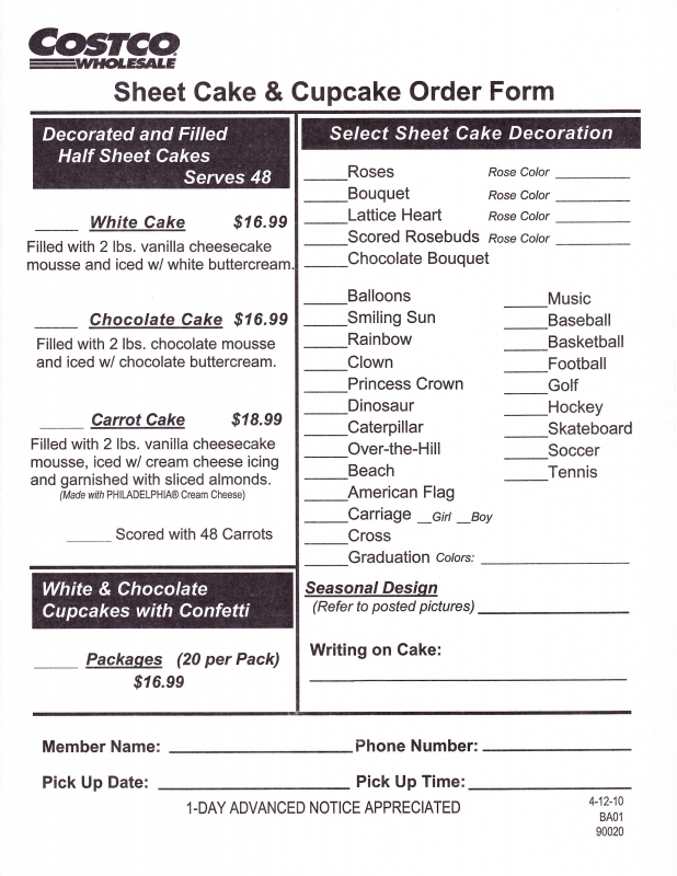 Costco Cake Order Form 2014