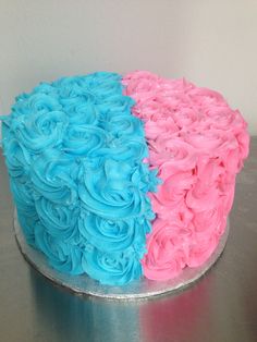 Gender Reveal Cake Pink and Blue Rosettes