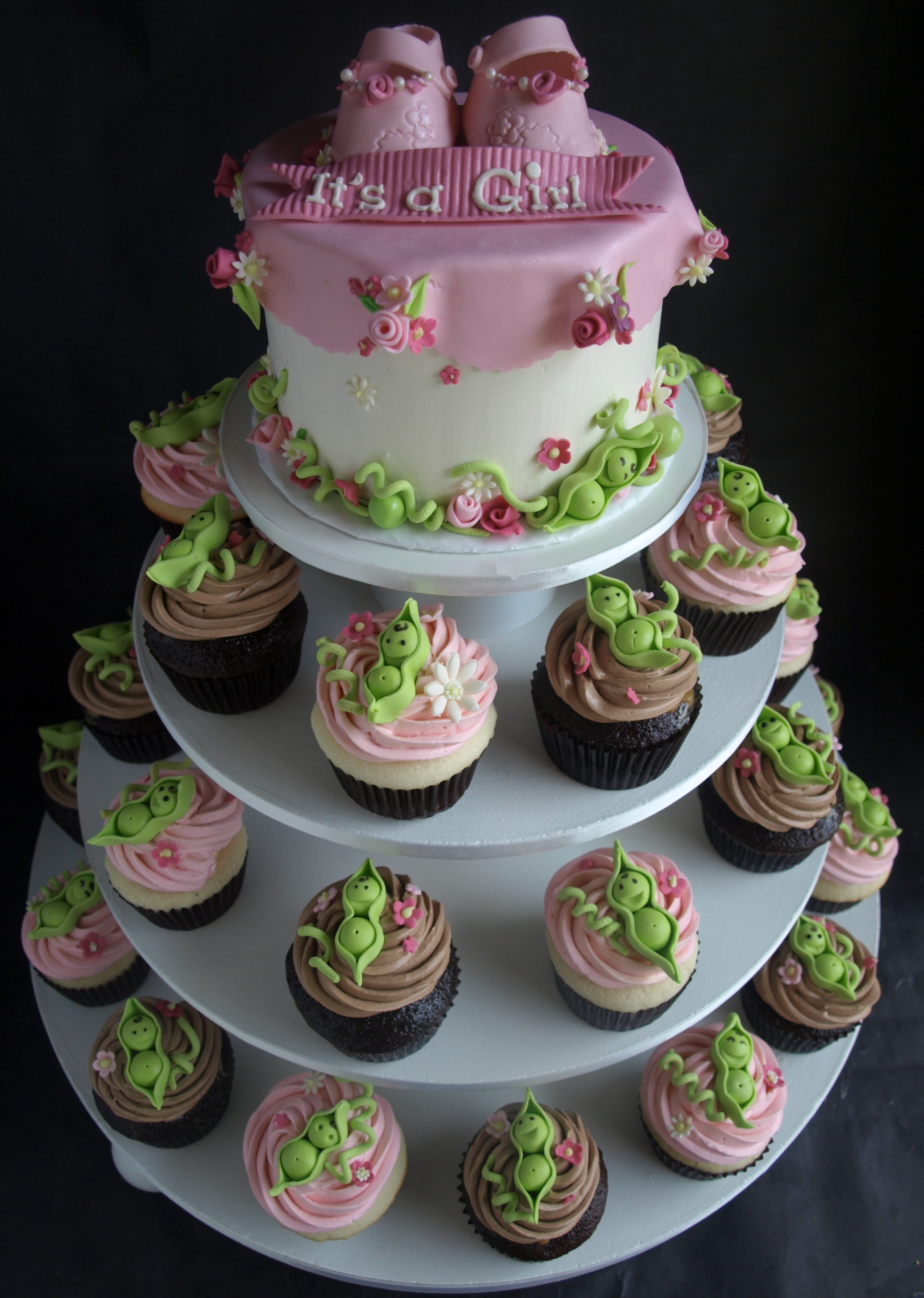 Girl Baby Shower Cake with Cupcakes