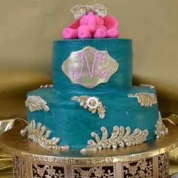 Gold and Pink Elephant Baby Shower Cake