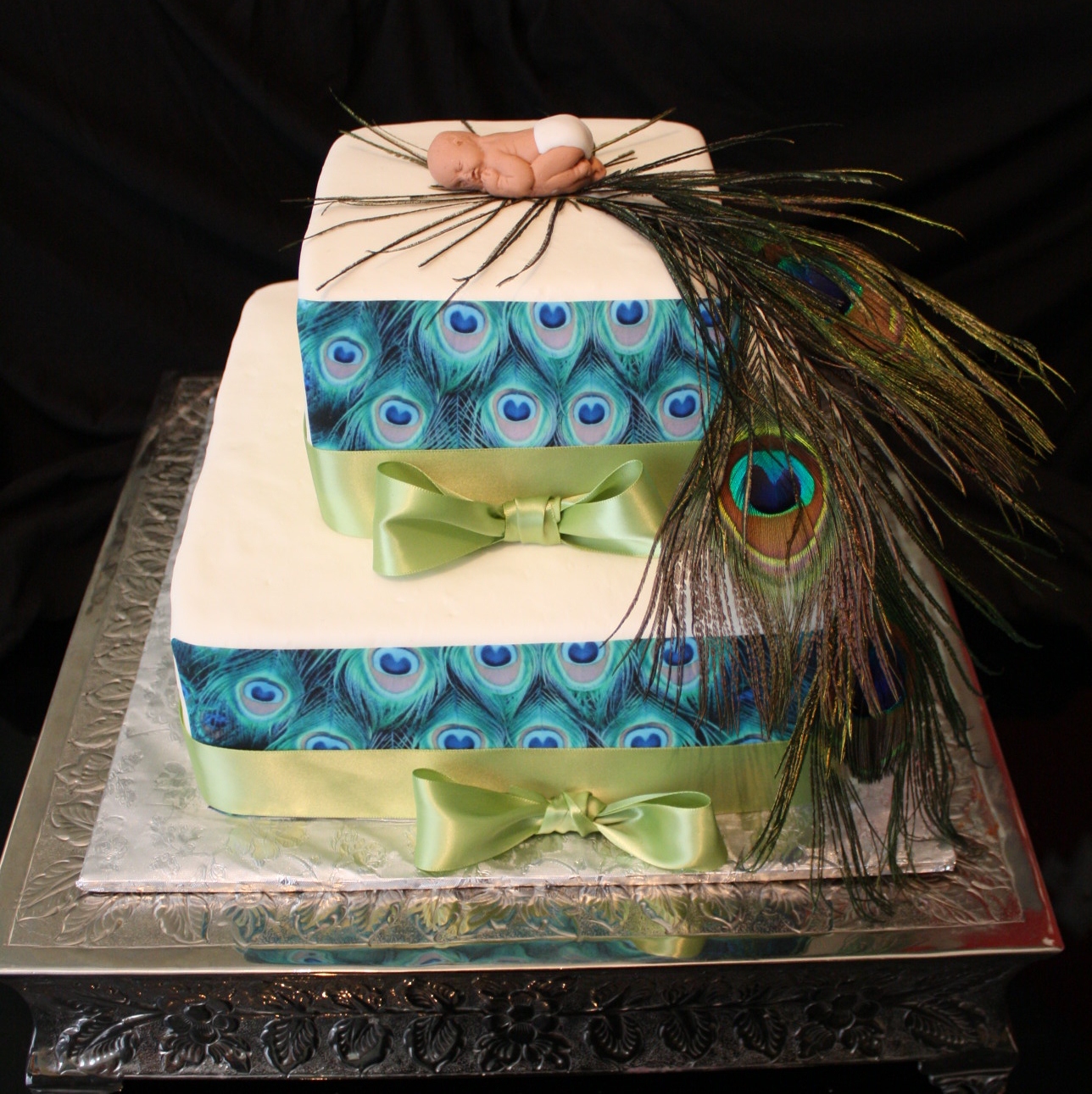 Peacock Baby Shower Cake