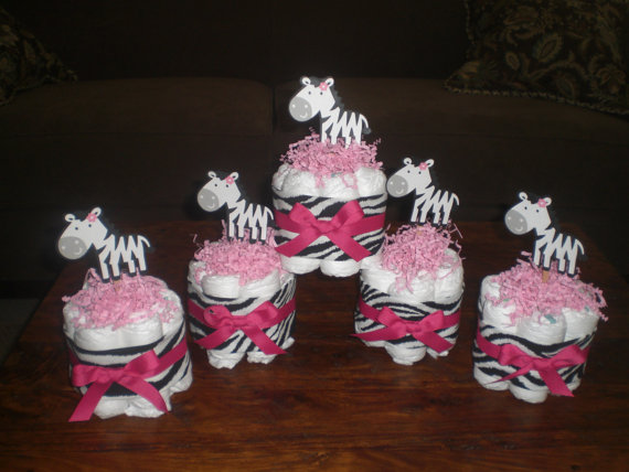 Pink and Zebra Baby Shower Centerpieces