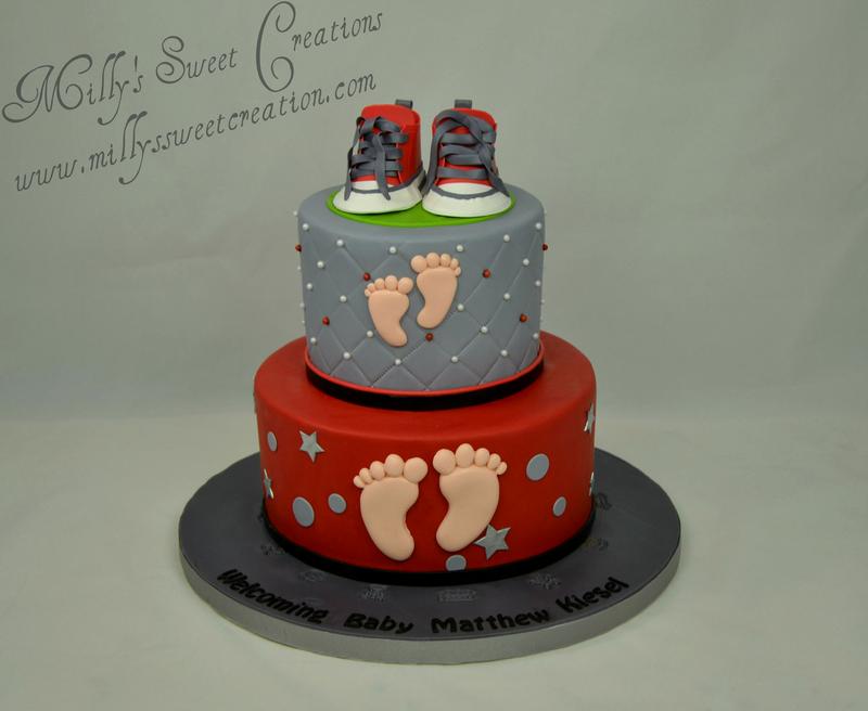 Red and Gold Baby Shower Cake