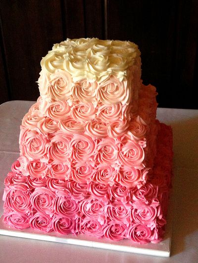 Square Ombre Cake Pink Roses