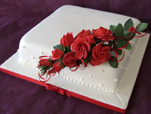 Square Wedding Cake with Red Roses