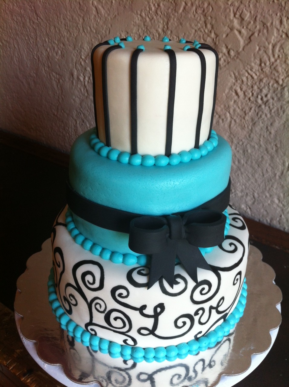 Teal Black and White Birthday Cake