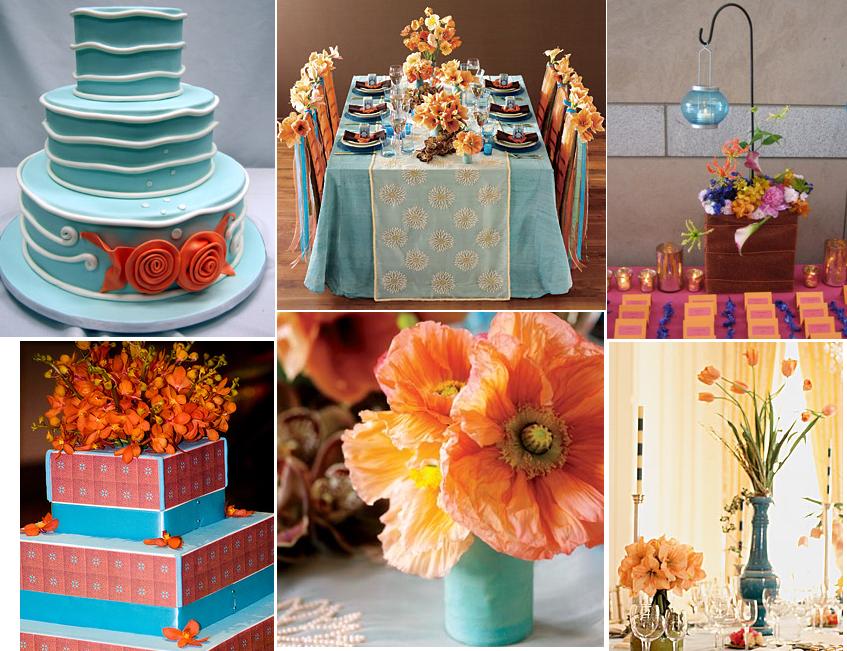 Turquoise and Orange Wedding Cake