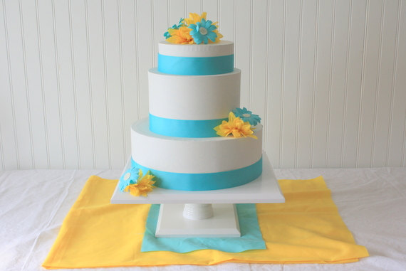 Turquoise Yellow and White Wedding Cake