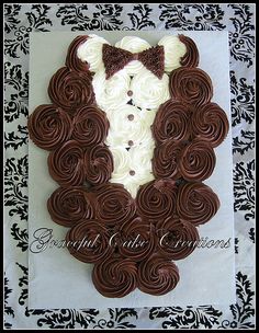 Tuxedo and Bridal Shower Dress Cupcake Cake