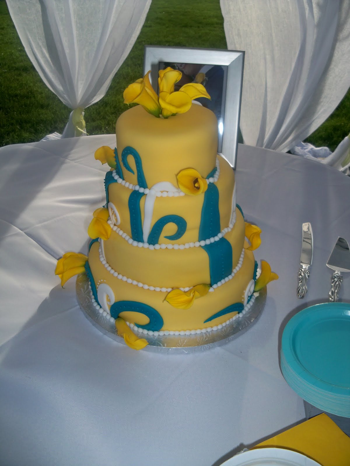 13 Yellow Turquoise And Brown Wedding Cakes Photo - Yellow and ...