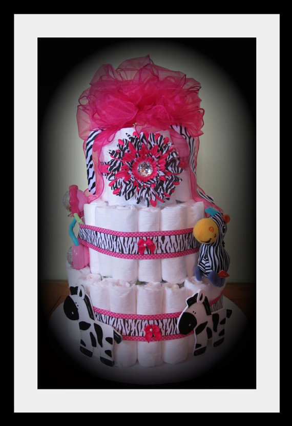 Zebra Print Baby Shower Diaper Cakes