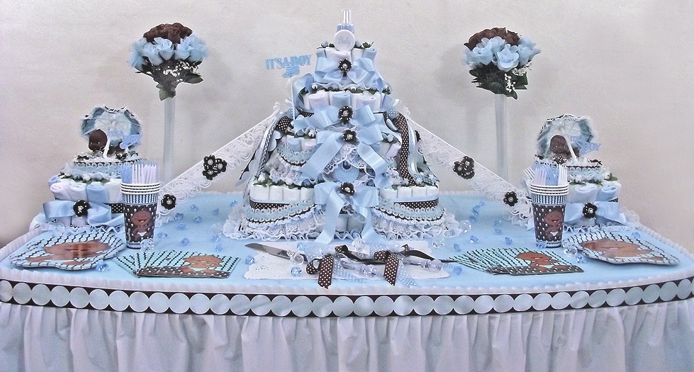 Blue and Brown Baby Shower Sheet Cake