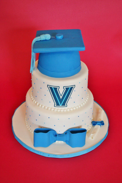 Blue and White Graduation Cake