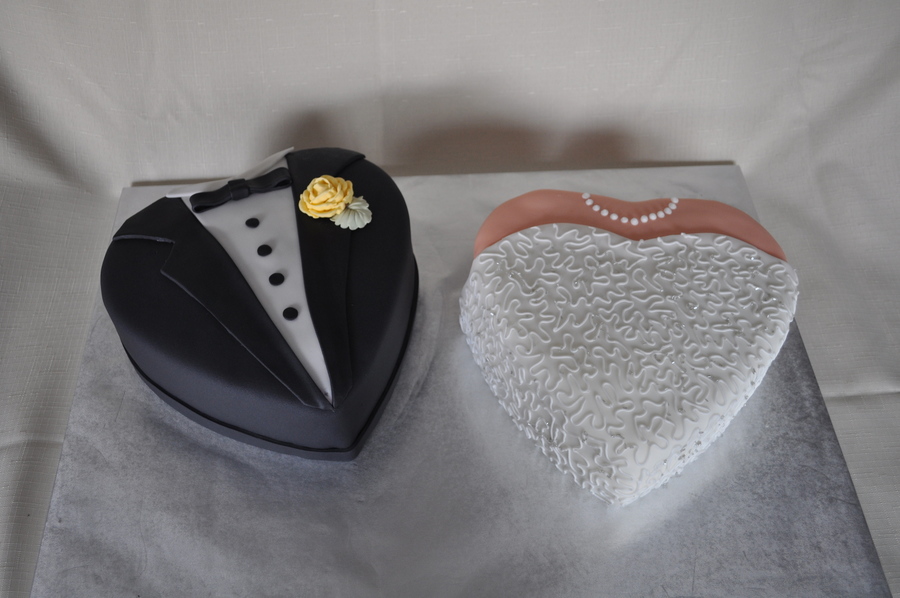 Bride and Groom Heart Shaped Cakes