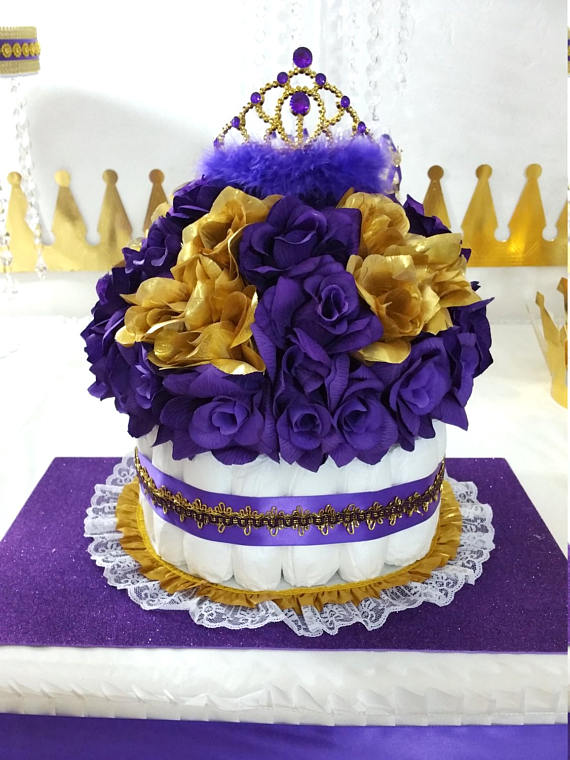 Gold and Purple Princess Baby Shower Cake