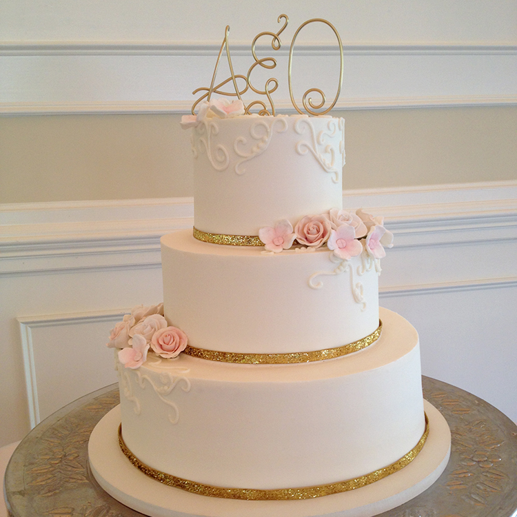 Gold Wedding Cake with Ribbon