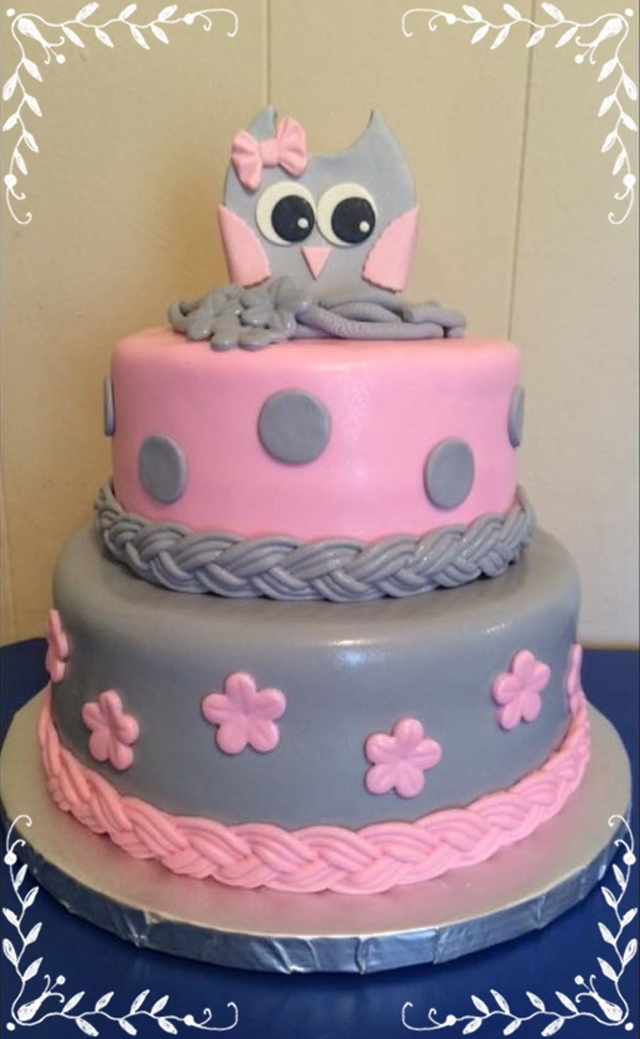 Gray and Pink Owl Baby Shower Cakes