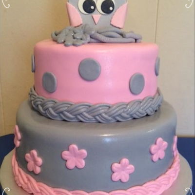 Gray and Pink Owl Baby Shower Cakes