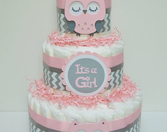 Pink and Gray Chevron Baby Shower Cake