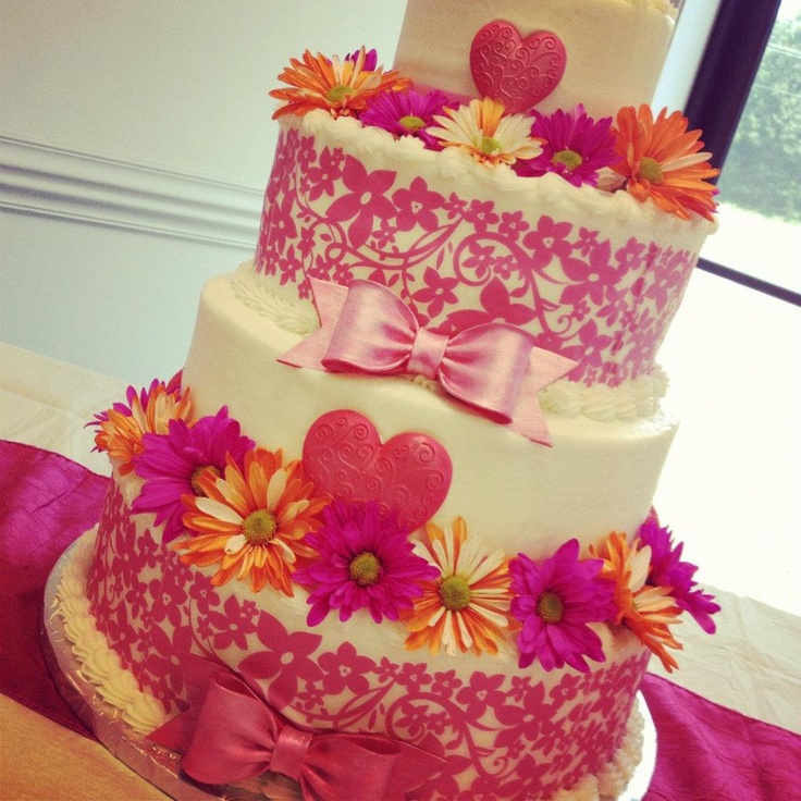 Pink and Orange Wedding Cake