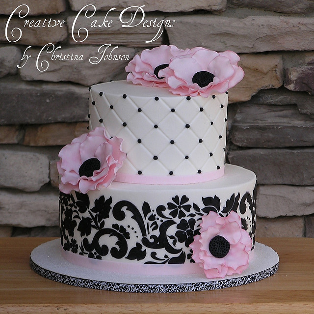 Pink Black and White Buttercream Cake