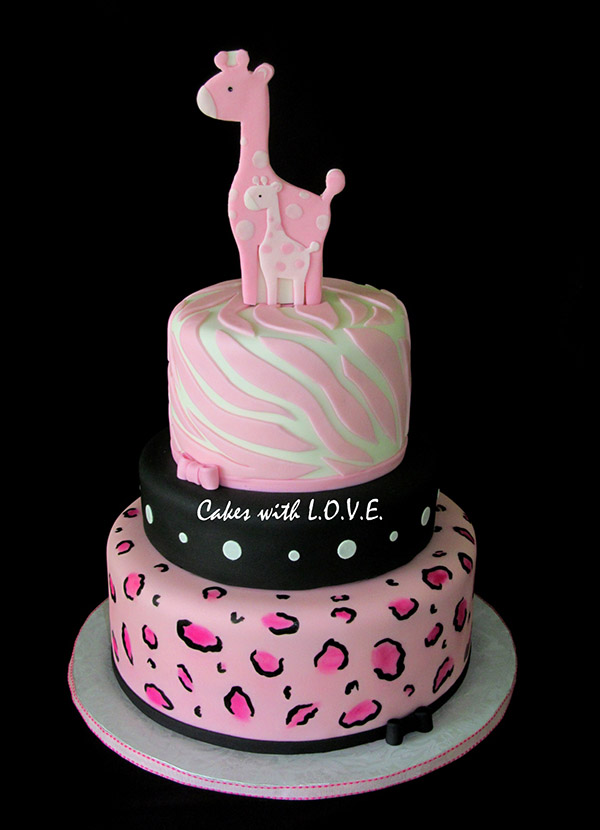 Pink Safari Baby Shower Cake