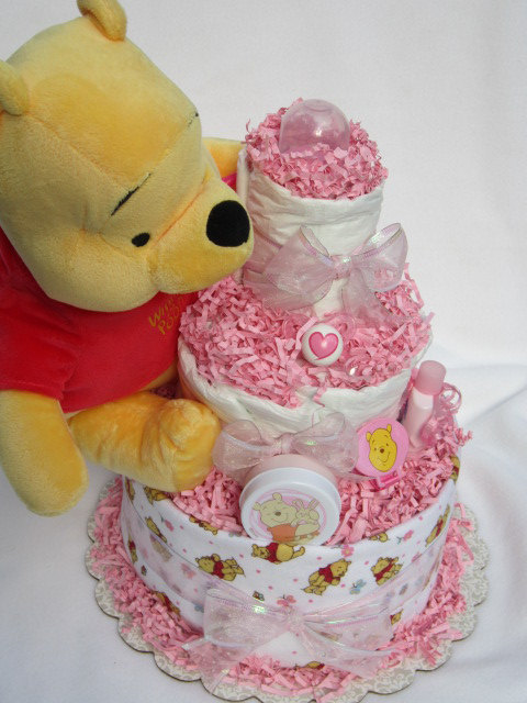 Pink Winnie the Pooh Diaper Cake