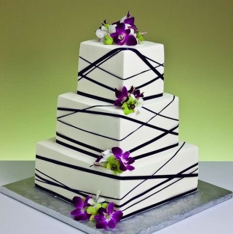 Square Wedding Cake with Ribbon