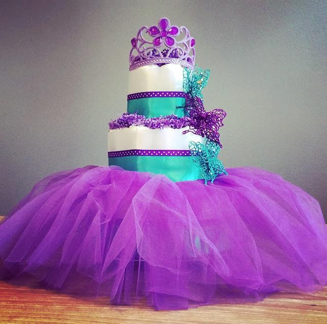 Turquoise and Purple Butterfly Diaper Cake