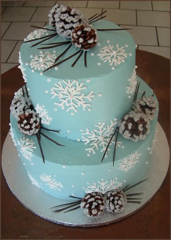 Blue Winter Wedding Snowflake Cake