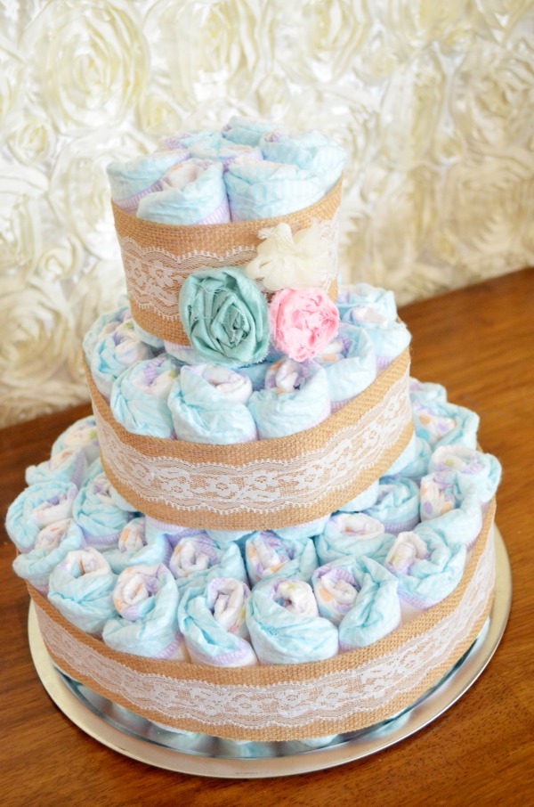 Burlap Baby Shower Diaper Cake