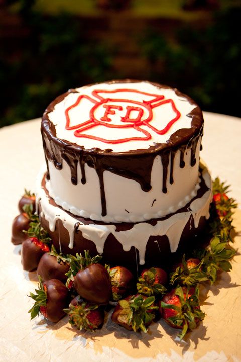 13 Photos of Firefighter Grooms Cakes With White Flames On Sides