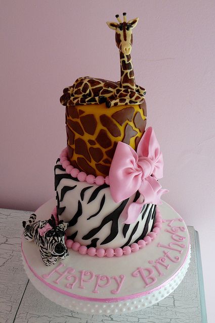 Giraffe and Zebra Birthday Cake