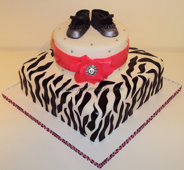 Girls Zebra Print Baby Shower Cake