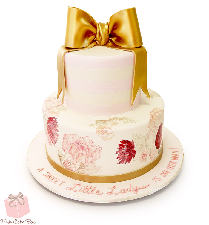 Gold and Pink Baby Shower Cake