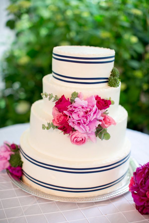 Navy and Pink Wedding Cake