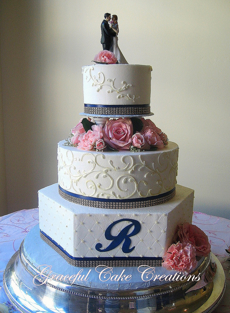 Navy Blue and Champagne Wedding Cake