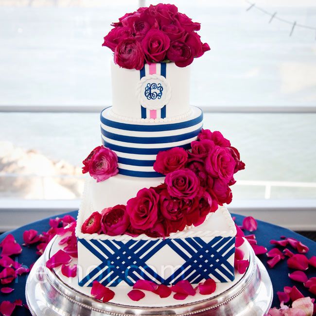 Navy-Blue-And-Pink-Wedding-Cake