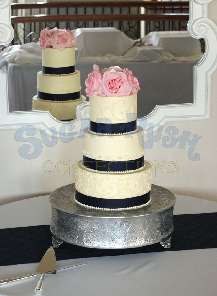 Navy-Blue-And-Pink-Wedding-Cake