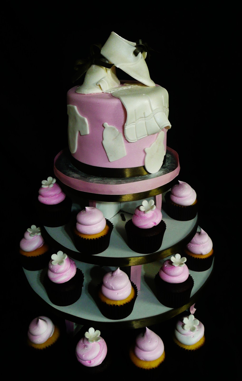 Pink and Brown Baby Shower Cupcake Cake