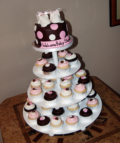 Pink and Brown Baby Shower Cupcake Cake